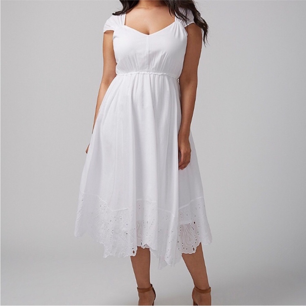 Lane Bryant White Cotton eyelet Midi A-line Dress Size 20